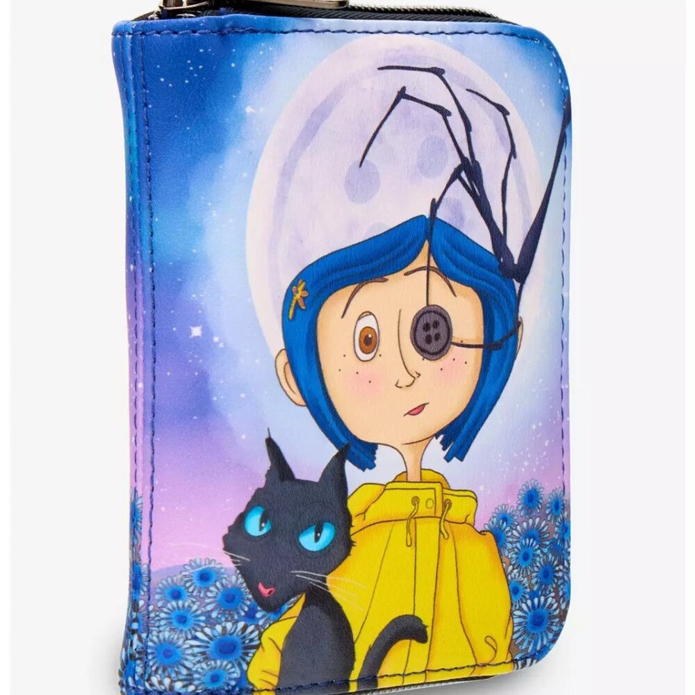 Loungefly Coraline Wallet Button Eye Black Cat Moon Floral Zip Around New - Picture 4 of 4